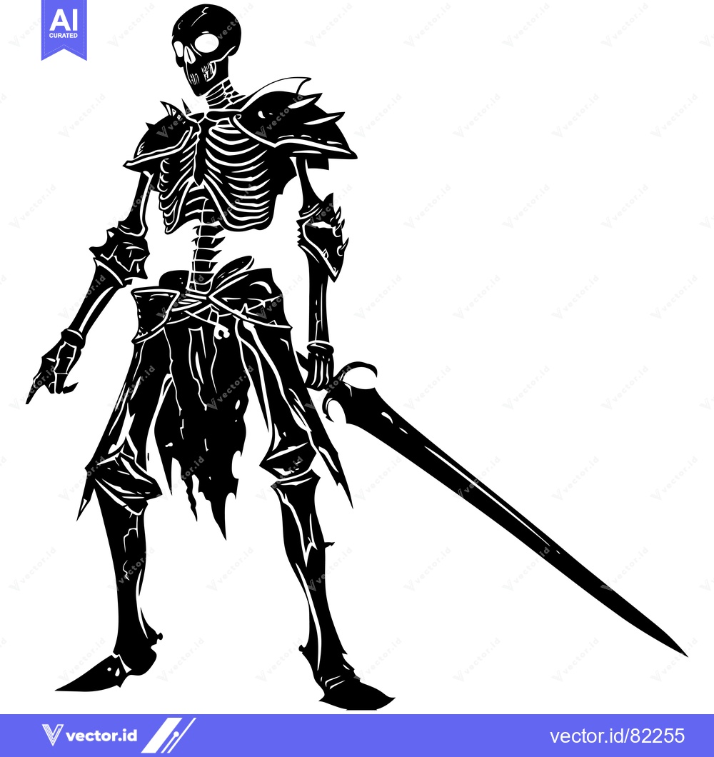 Premium Vector dari A skeletal warrior clad in armor wielding a sword