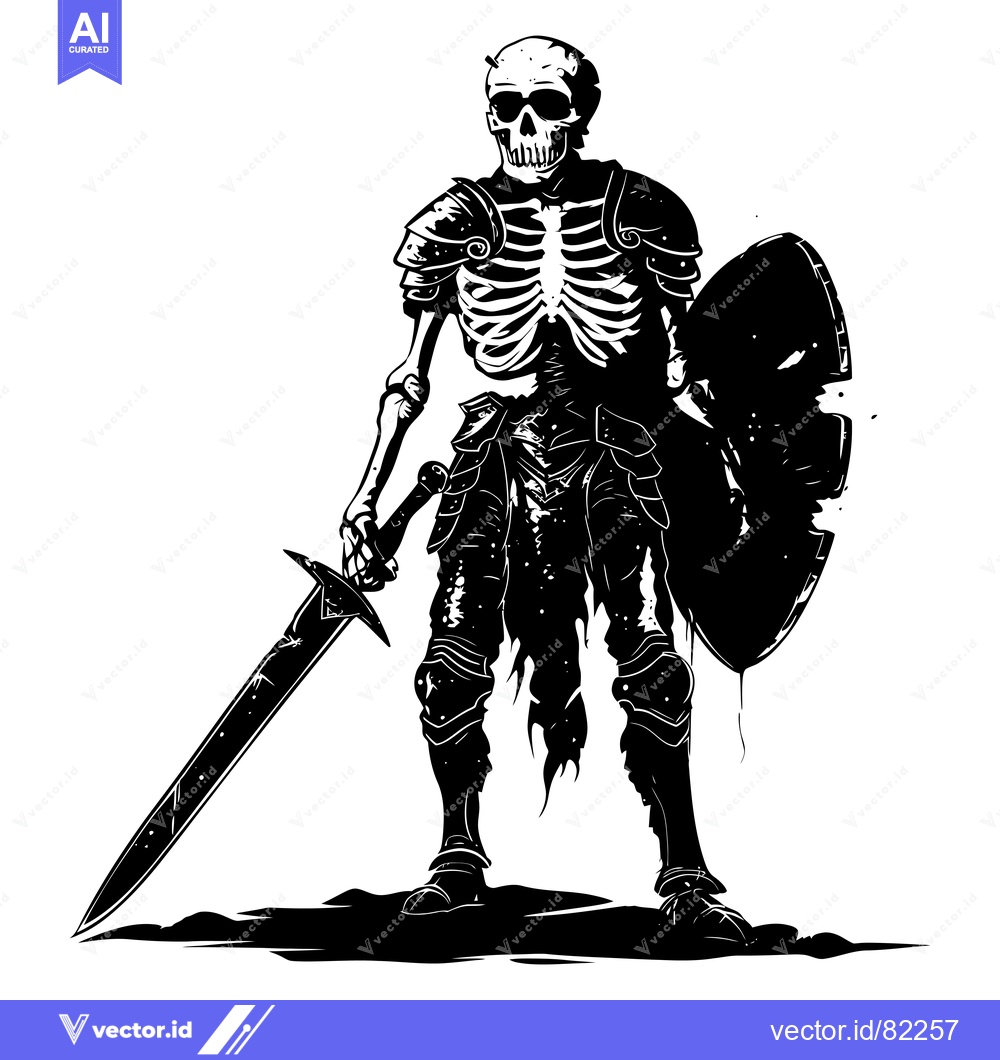 Premium Vector dari A Skeleton Knight in Full Armor Holding a Sword and Shield