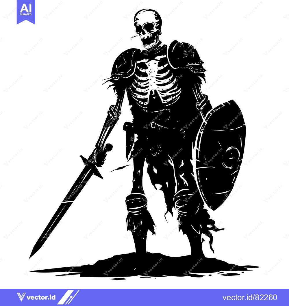 Premium Vector of A skeletal warrior wielding a sword and shield