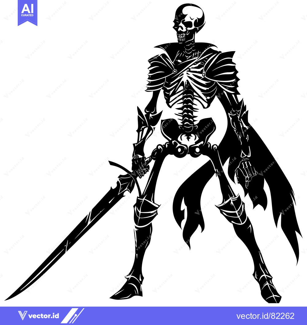 Premium Vector of Skeleton Warrior Holding a Sword with a Cape and Armor