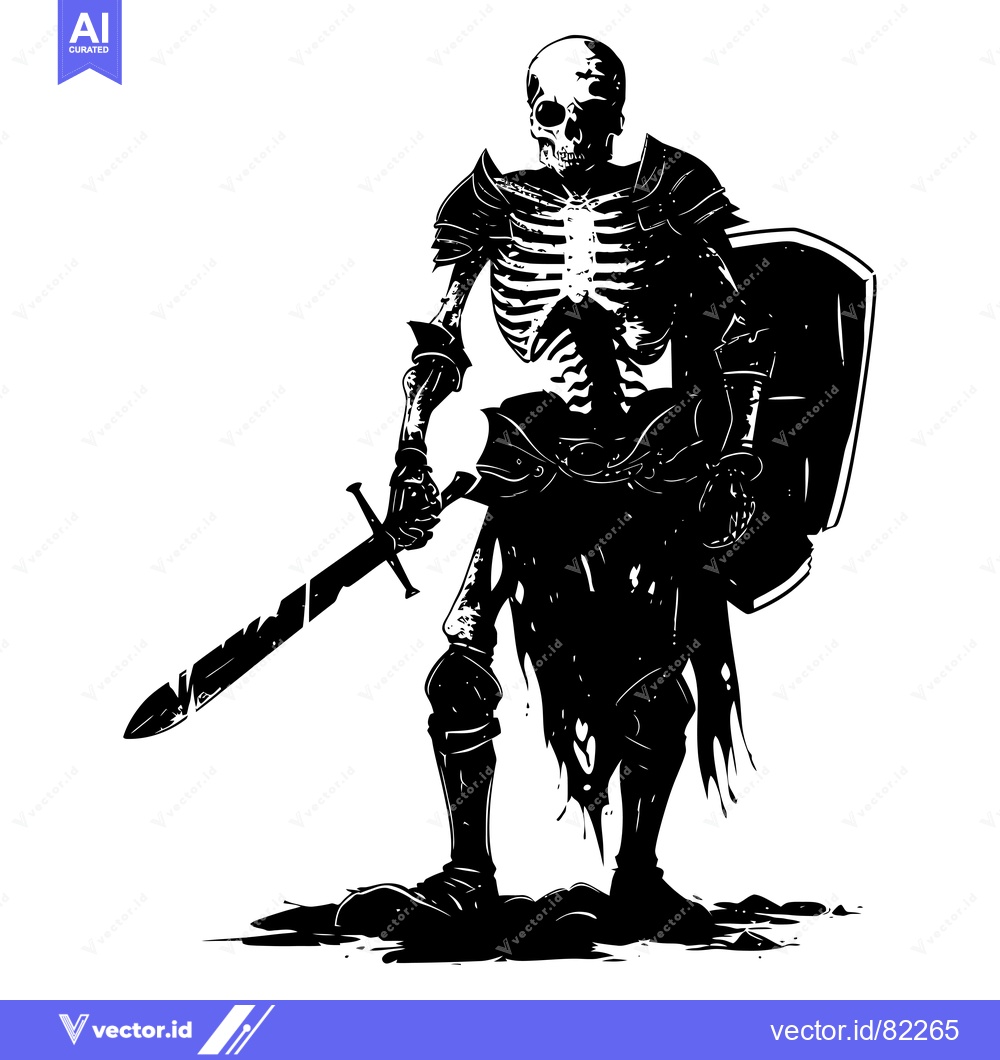 Premium Vector dari Skeleton Knight Holding a Sword and Shield