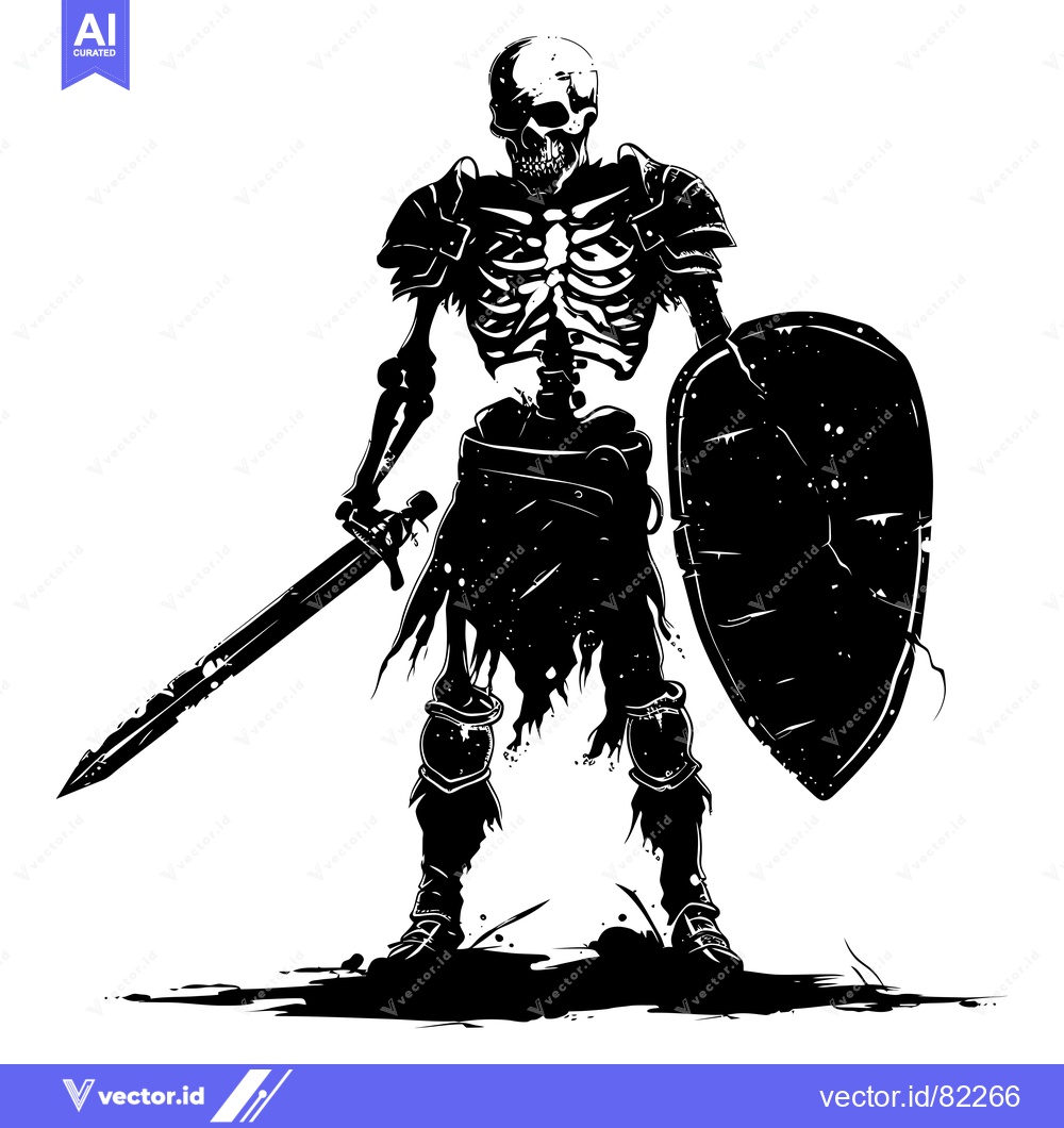Premium Vector of Skeleton Warrior Holding Sword and Shield