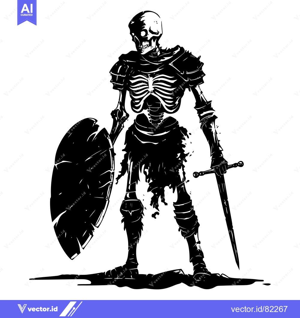 Premium Vector of Skeleton Warrior With Shield and Sword in Silhouette