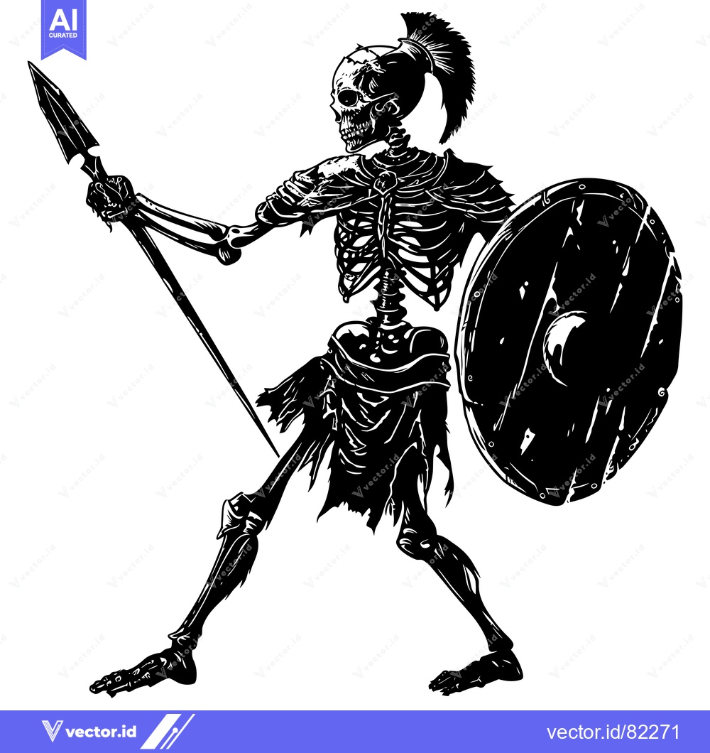 Premium Vector dari Skeleton warrior with a spear and shield