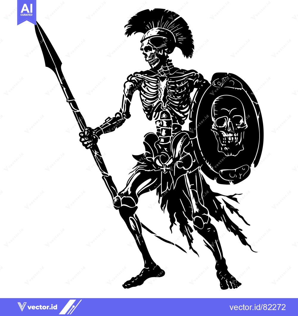 Premium Vector of Skeletal Warrior with Spear and Shield
