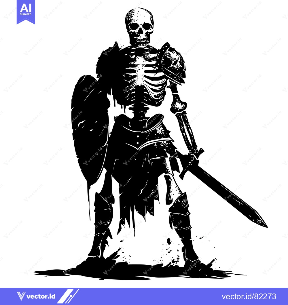 Premium Vector of A Skeletal Warrior in Armor Holding a Sword and Shield