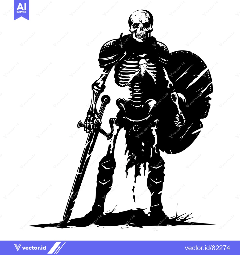 Premium Vector dari Skeleton Warrior Holding a Sword and Shield
