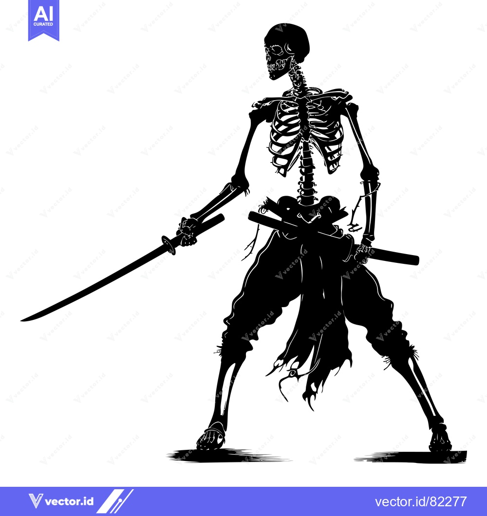 Premium Vector of A Skeletal Samurai Warrior Holding Two Swords