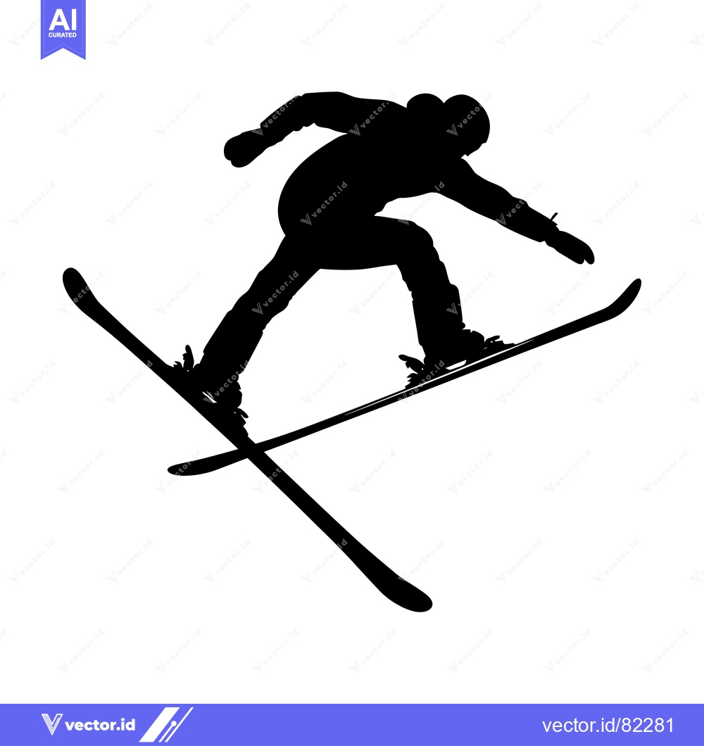 Premium Vector of Silhouette of a skier mid-air, performing a trick on skis