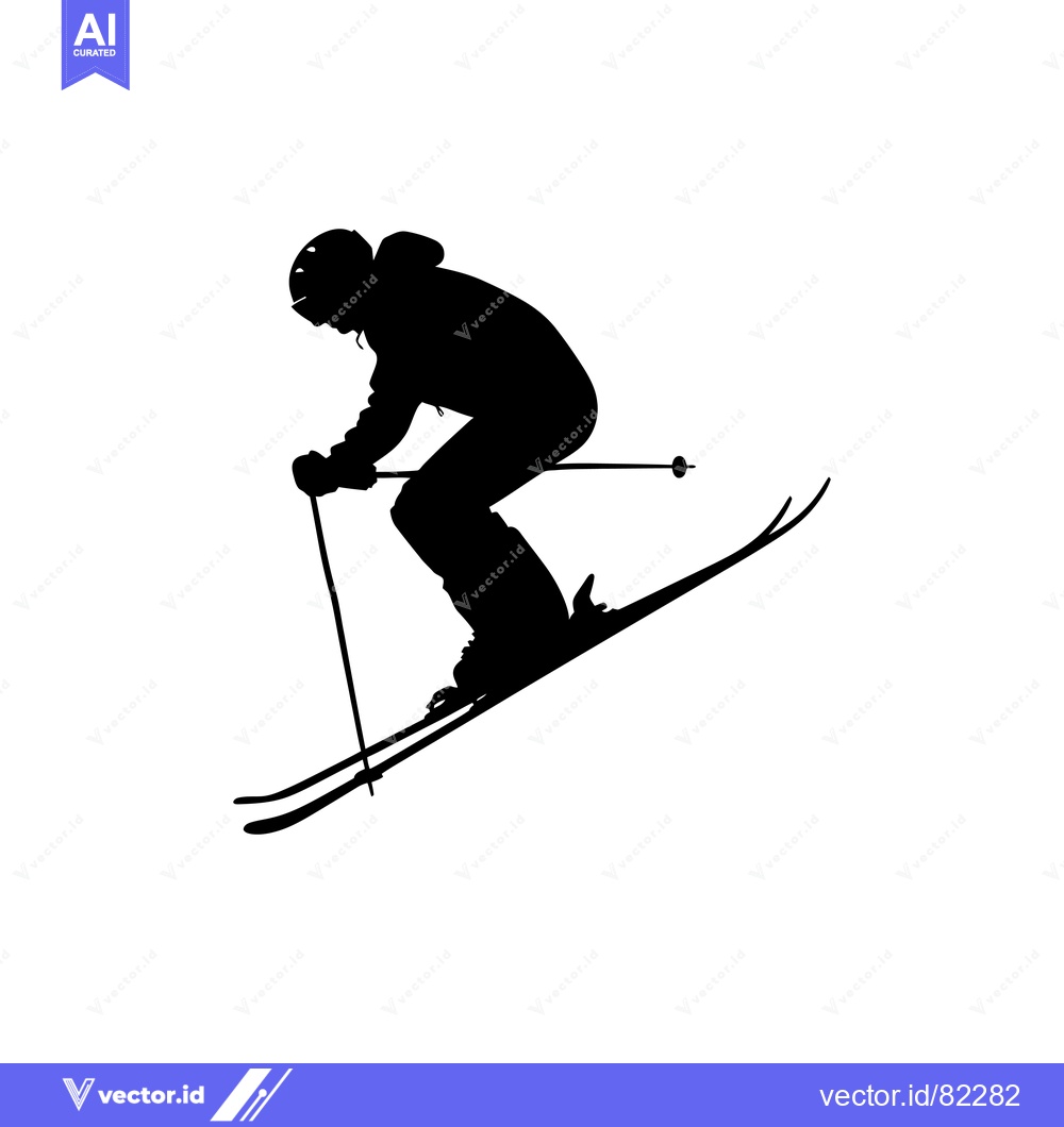Premium Vector dari Silhouette of a Skier Descending a Slope