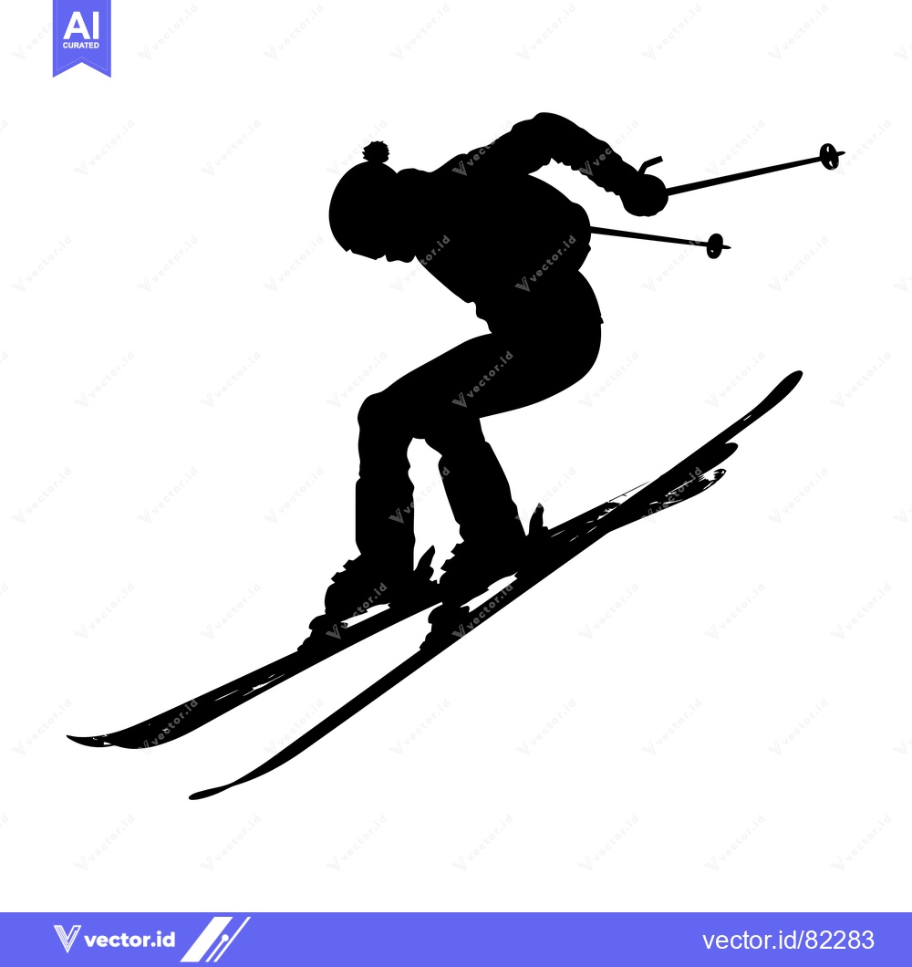 Premium Vector dari Silhouette of a Skier Jumping with Ski Poles