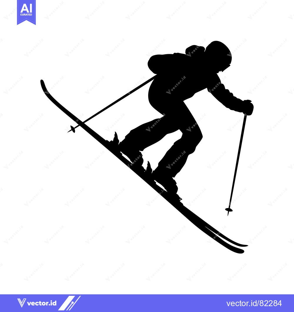 Premium Vector dari Silhouette of a Skier on a Mountain Slope