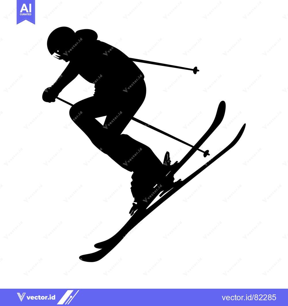 Premium Vector dari Silhouette of a skier mid-air with skis and poles