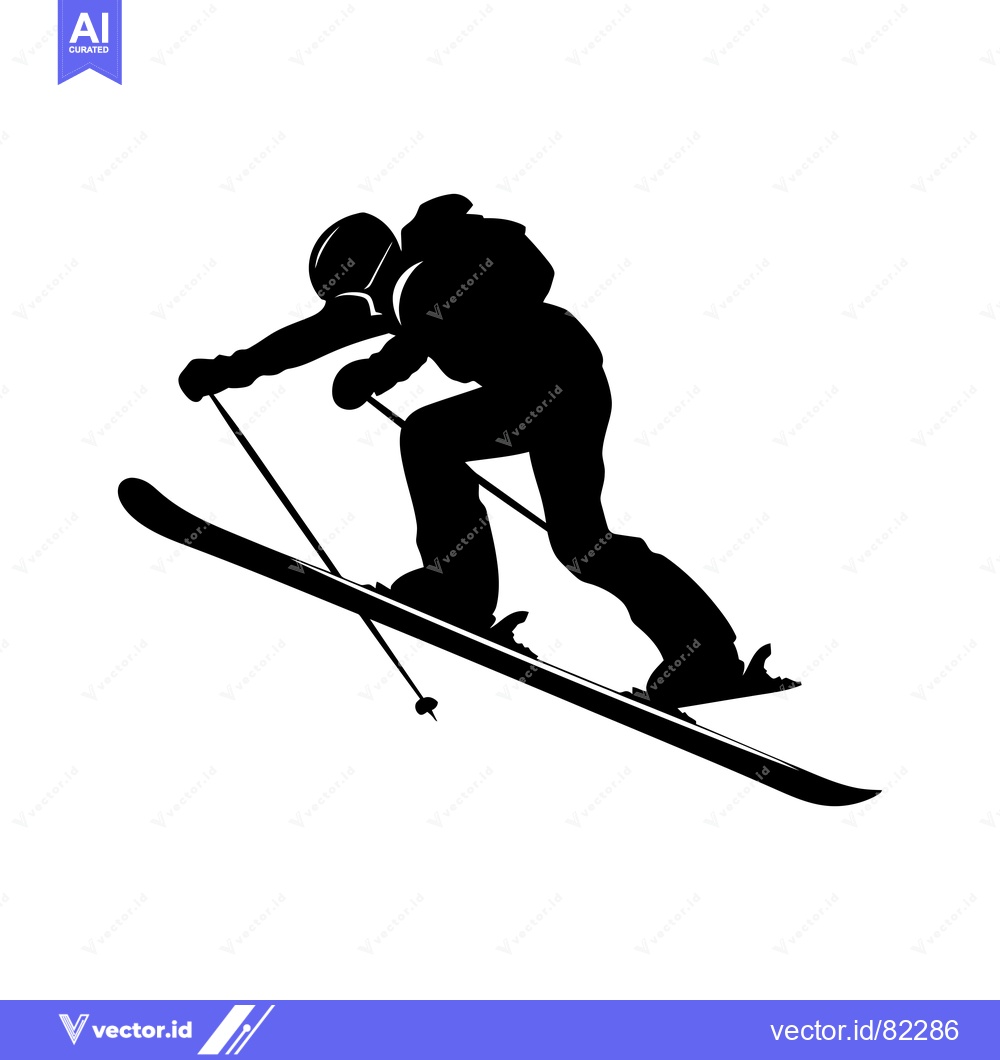 Premium Vector dari Black and White Silhouette of a Skier on a Slope