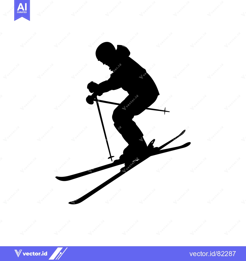 Premium Vector dari Silhouette of a skier in mid-air during a downhill run