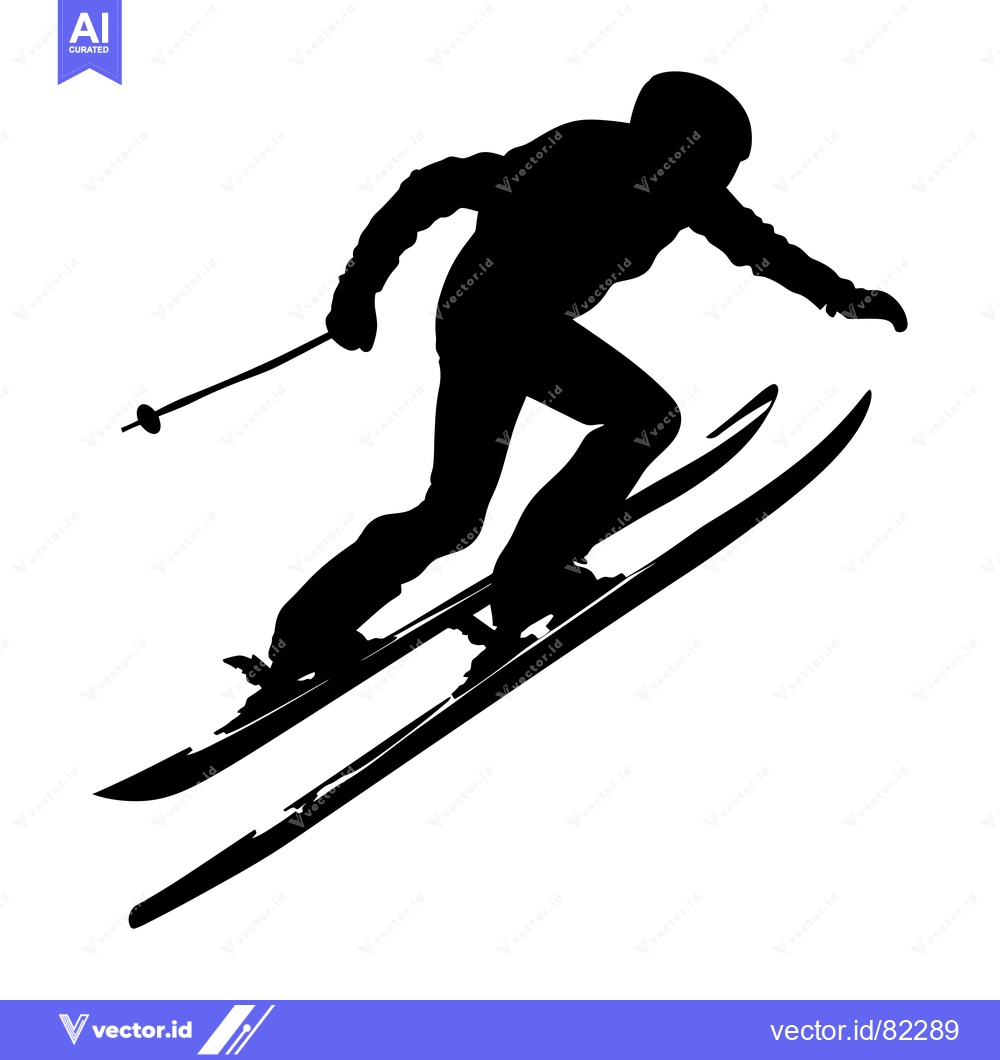 Premium Vector dari Silhouette of a Skier in Mid-Air on a Snowy Slope