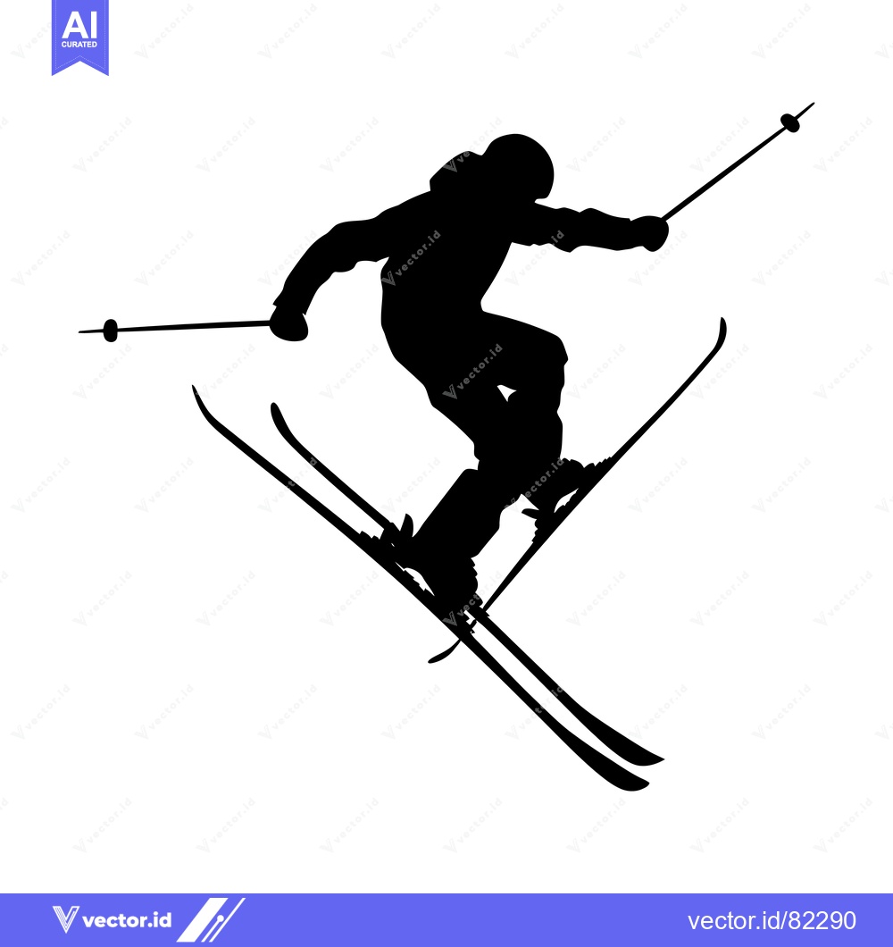 Premium Vector dari Silhouette of a skier mid-air, holding ski poles
