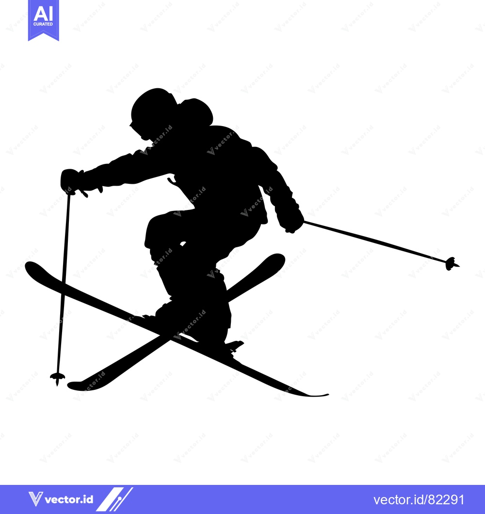 Premium Vector of Silhouette of a skier in mid-air with skis and poles