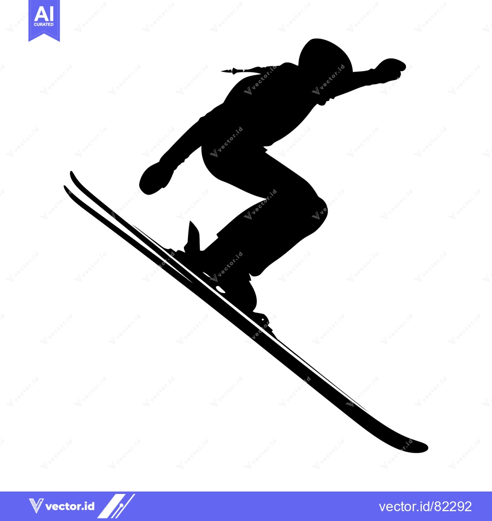 Premium Vector of Silhouette of a skier in mid-air, soaring down a slope