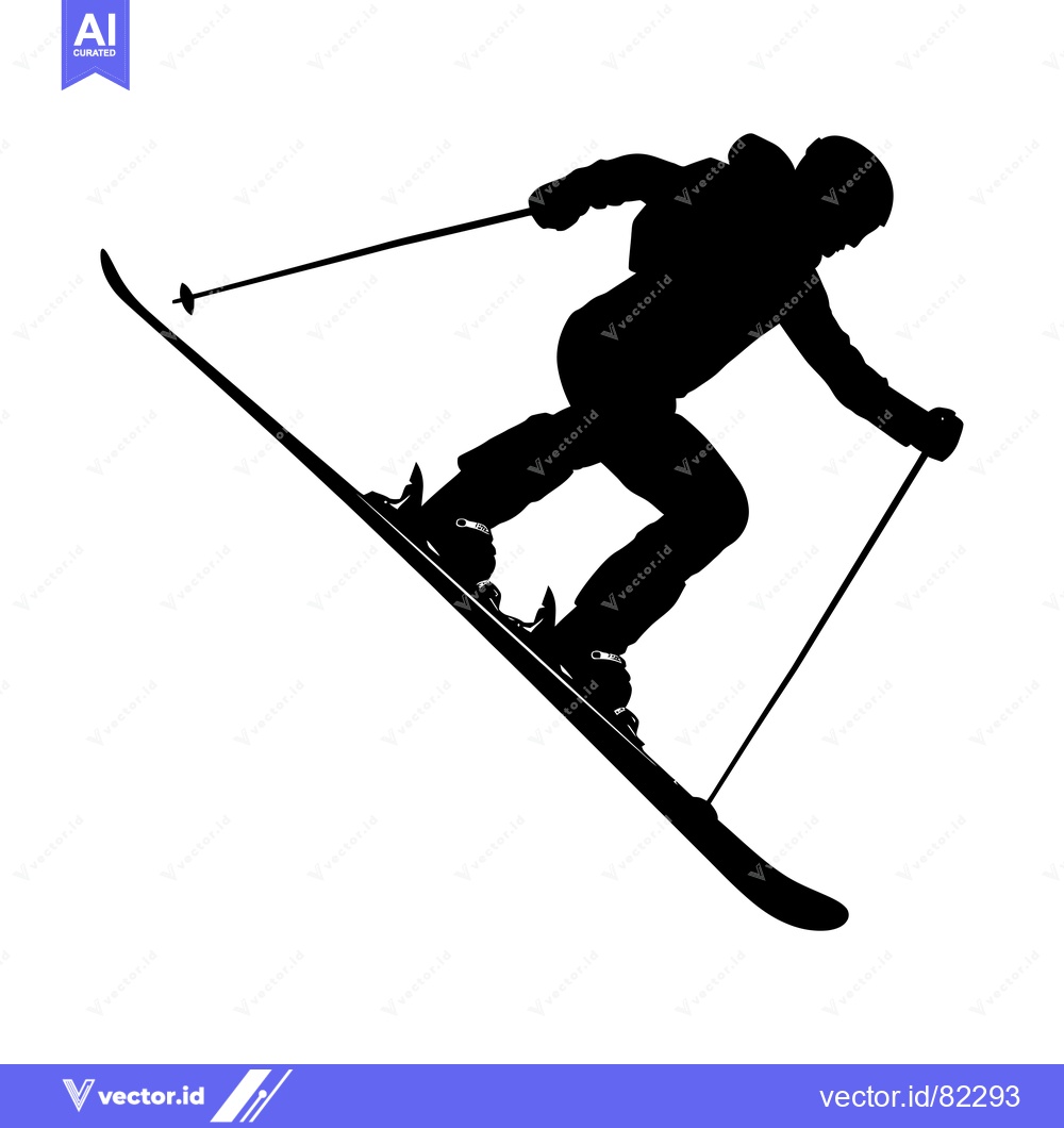 Premium Vector of Silhouette of a skier in mid-air with skis and poles