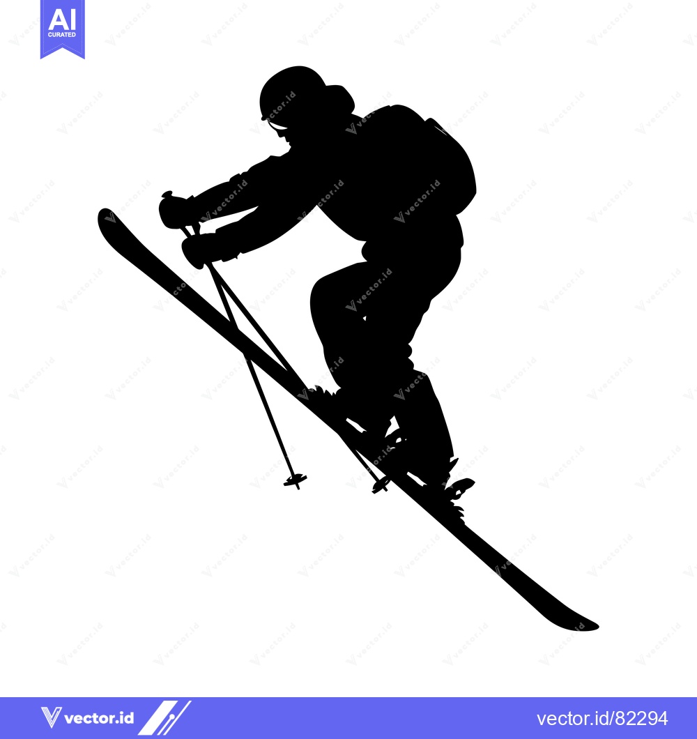 Premium Vector dari Silhouette of a skier in mid-air with skis and poles