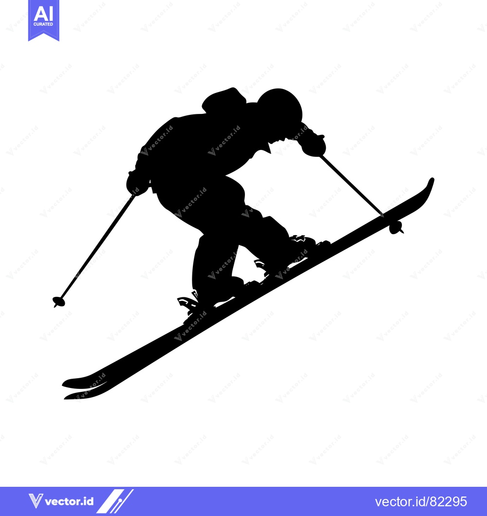 Premium Vector dari Silhouette of a skier in mid-air, soaring down a slope.