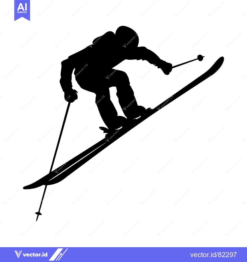 Premium Vector dari Silhouette of a skier mid-air on skis with poles