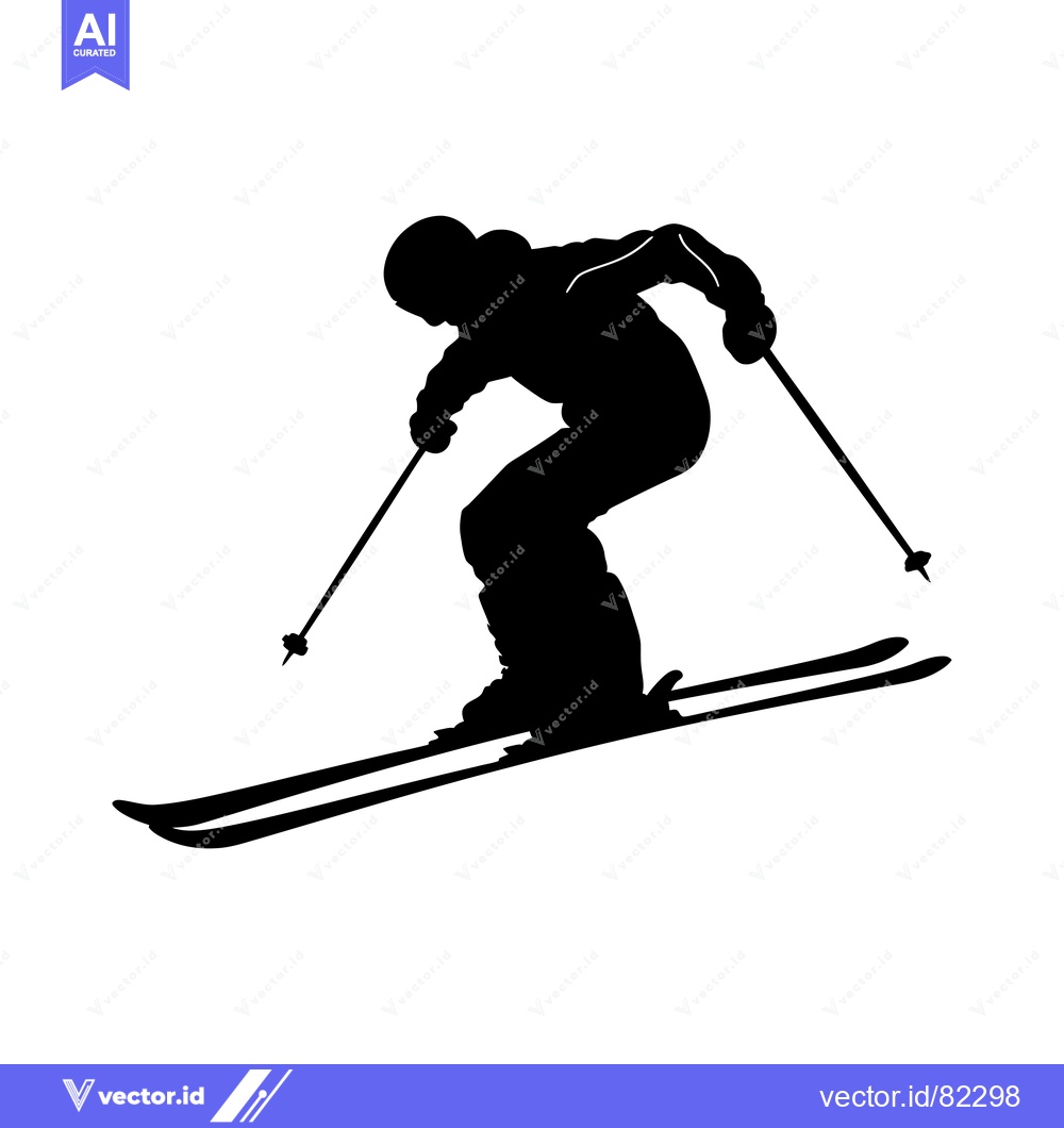 Premium Vector of Silhouette of a skier in mid-air, with skis and poles