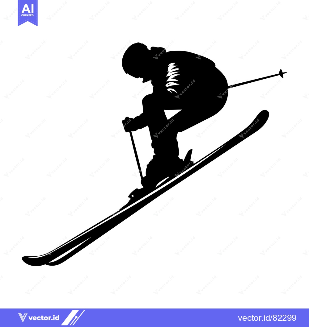 Premium Vector of Silhouette of a skier mid-air with skis and poles