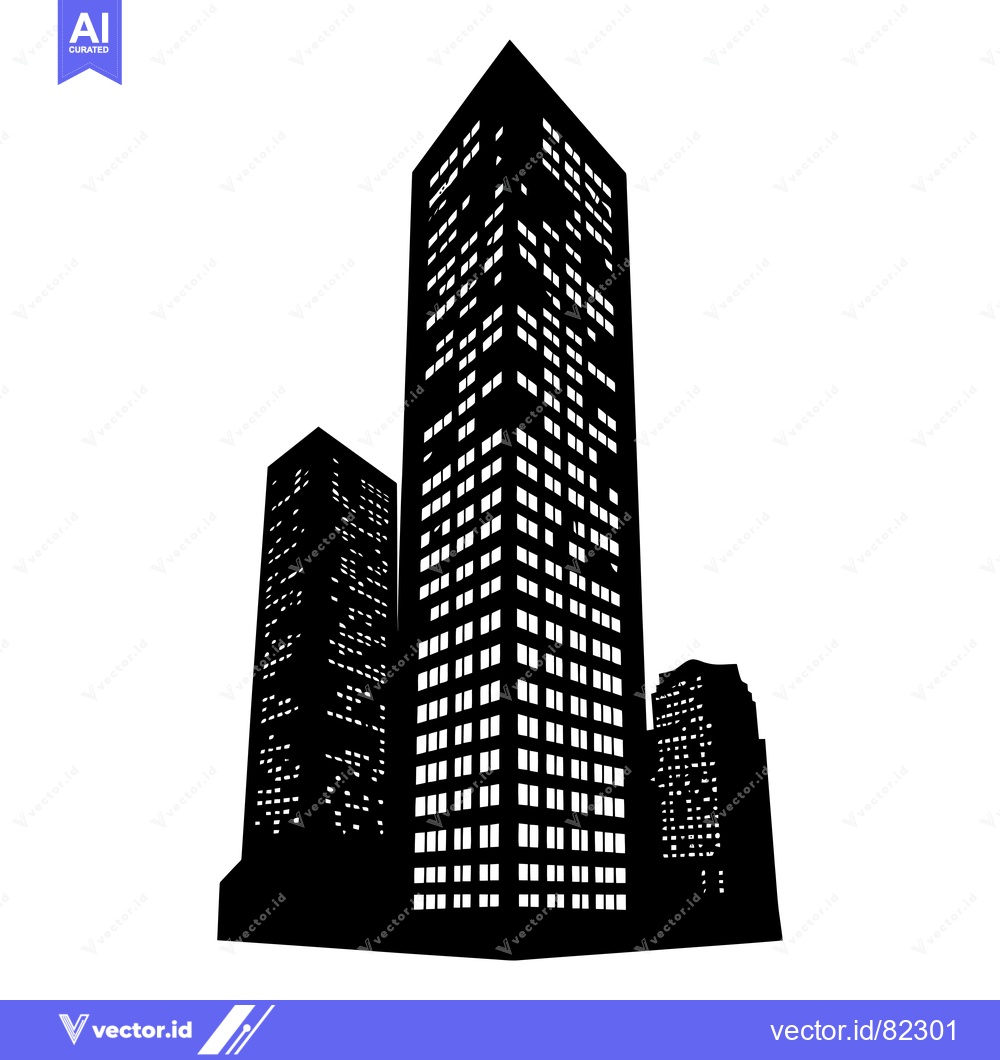 Premium Vector of Silhouette of Three Skyscrapers with Illuminated Windows