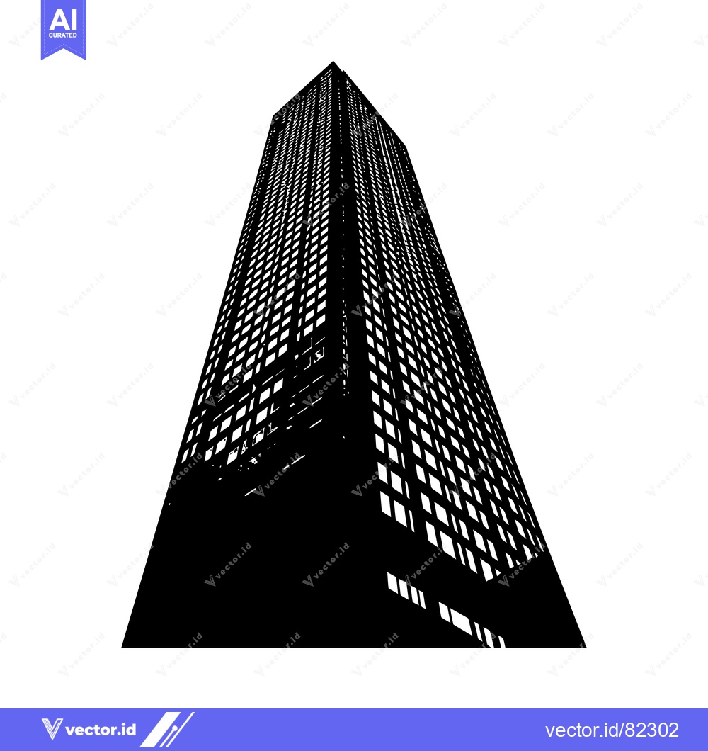 Premium Vector of Black and White Silhouette of a Tall Skyscraper Building