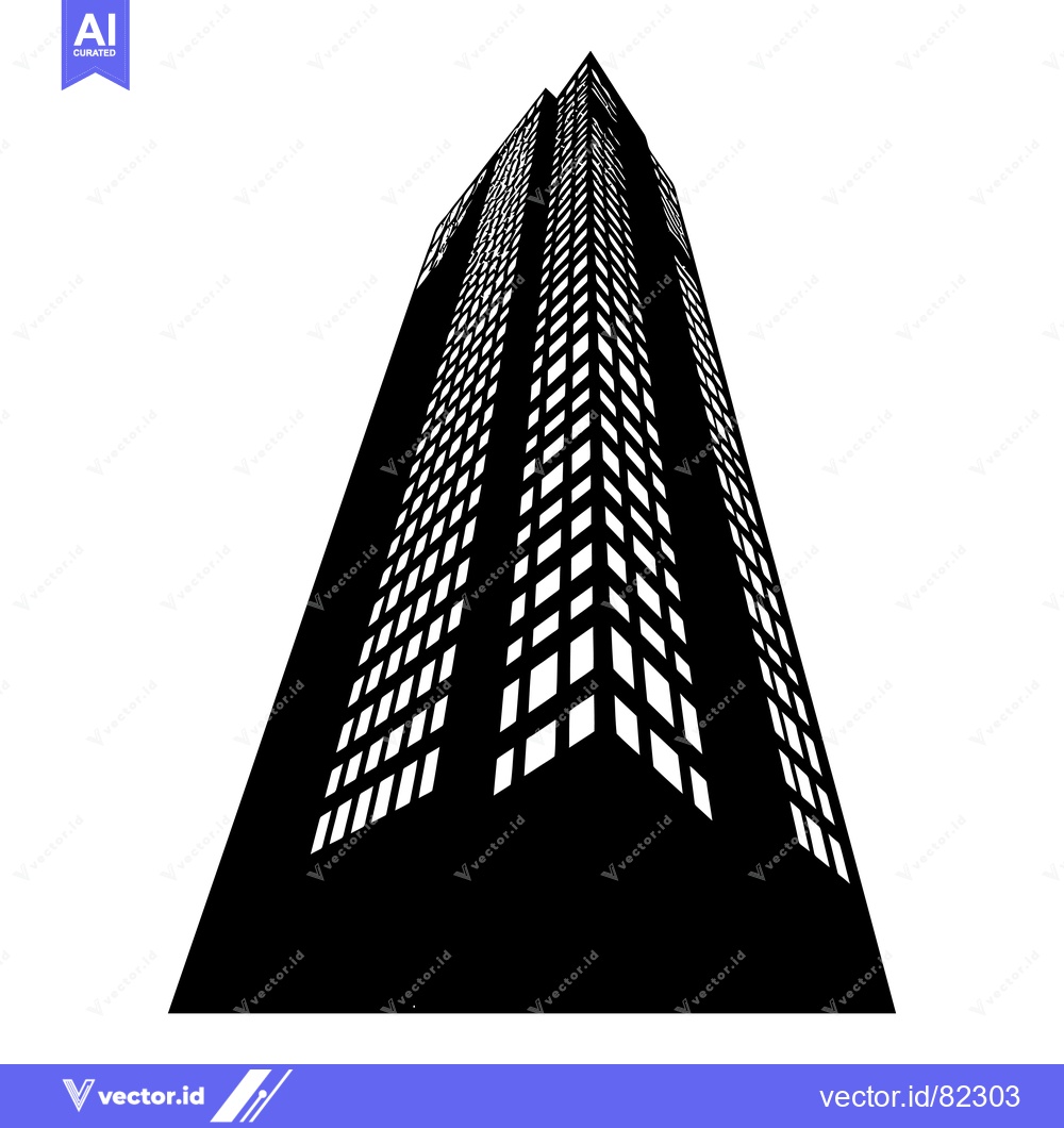 Premium Vector dari Black and White Silhouette of a Modern Skyscraper