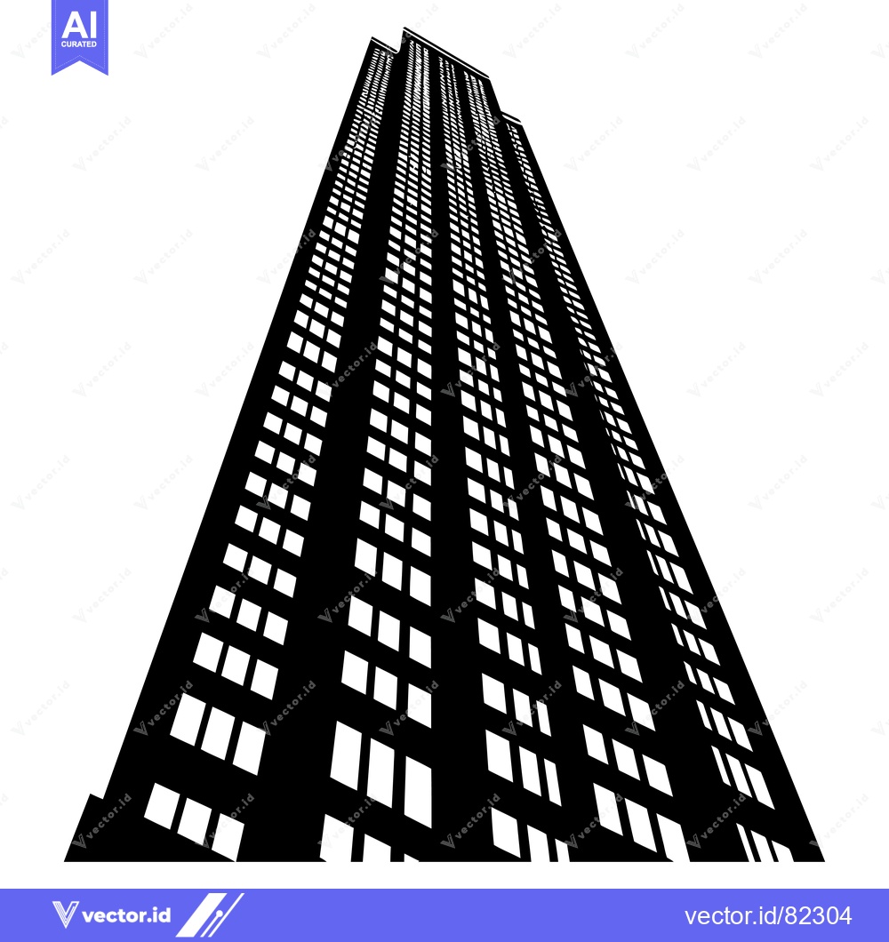 Premium Vector dari A black and white silhouette of a skyscraper with many windows