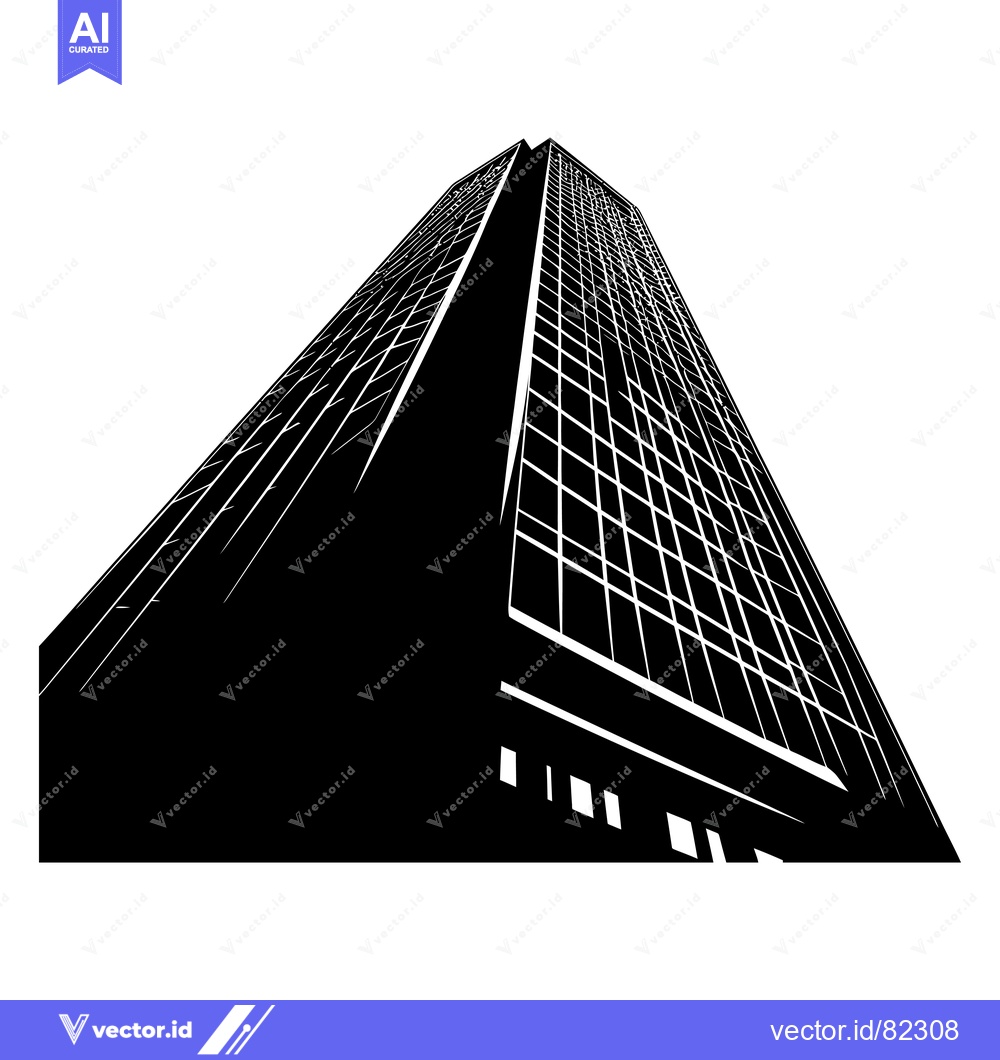 Premium Vector of Black and White Silhouette of a Modern Skyscraper