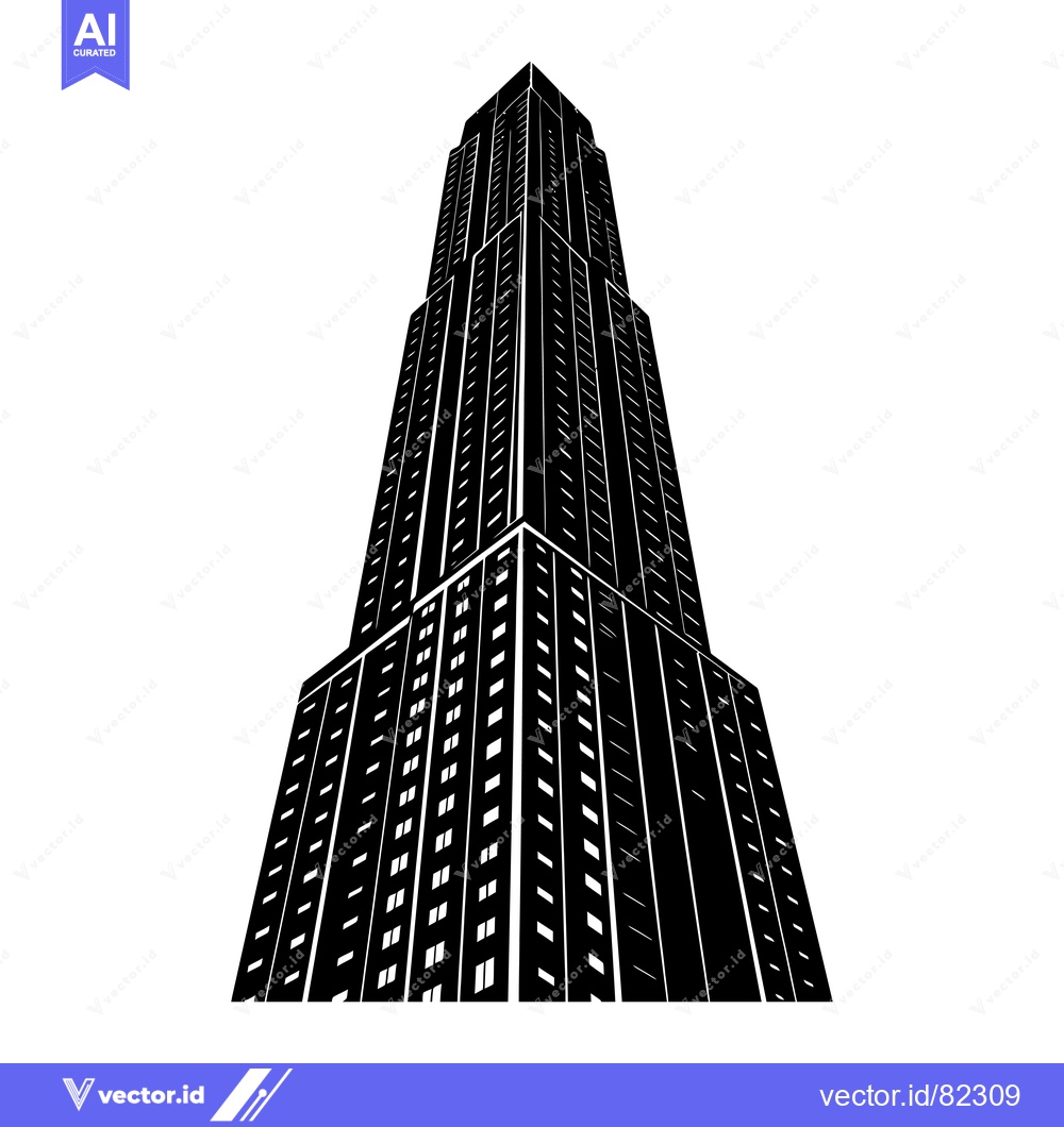 Premium Vector of Black and white silhouette of a tall skyscraper