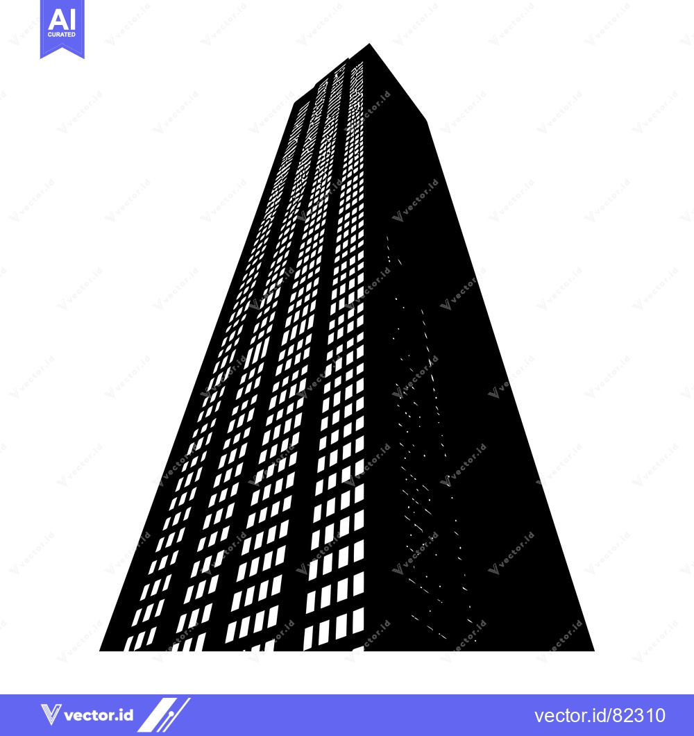Premium Vector of Black and White Silhouette of a Skyscraper with Windows