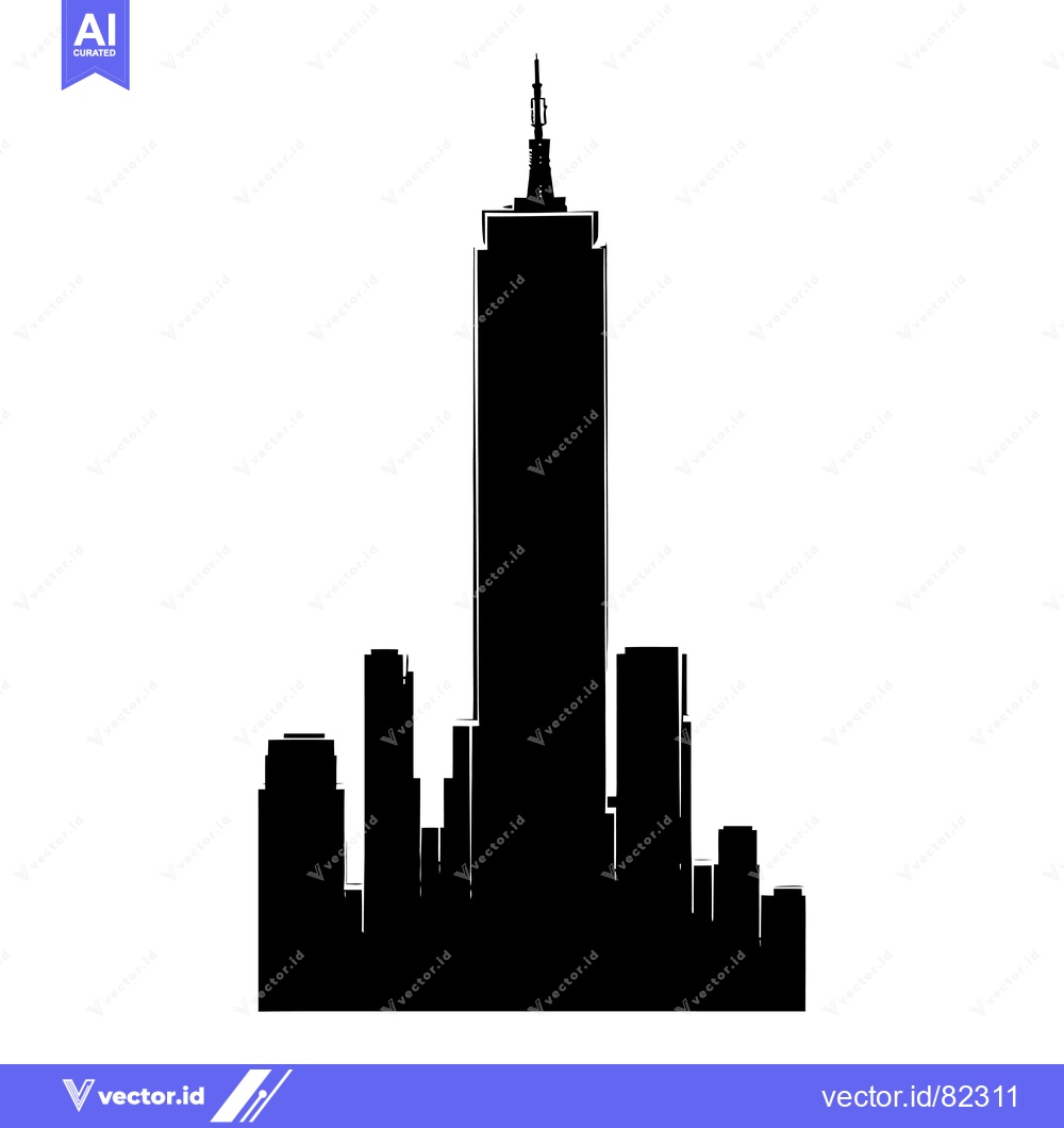 Premium Vector of Black and White Silhouette of a City Skyline with a Tall Skyscraper