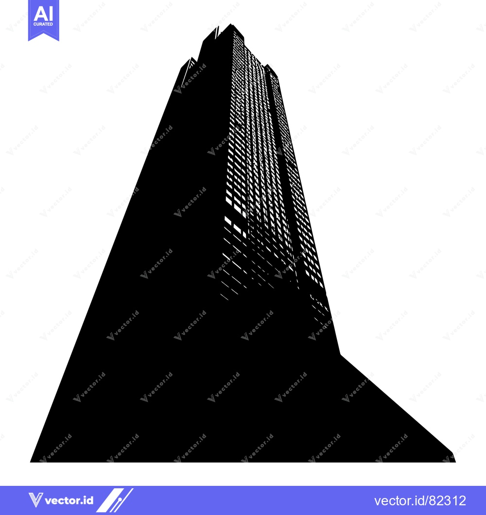 Premium Vector of Black and White Silhouette of a Tall Modern Skyscraper Building