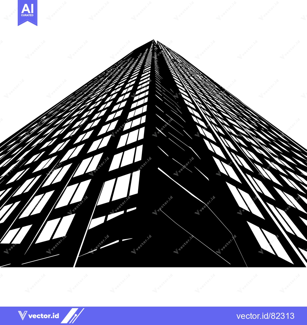 Premium Vector of Black and White Illustration of a Modern Skyscraper