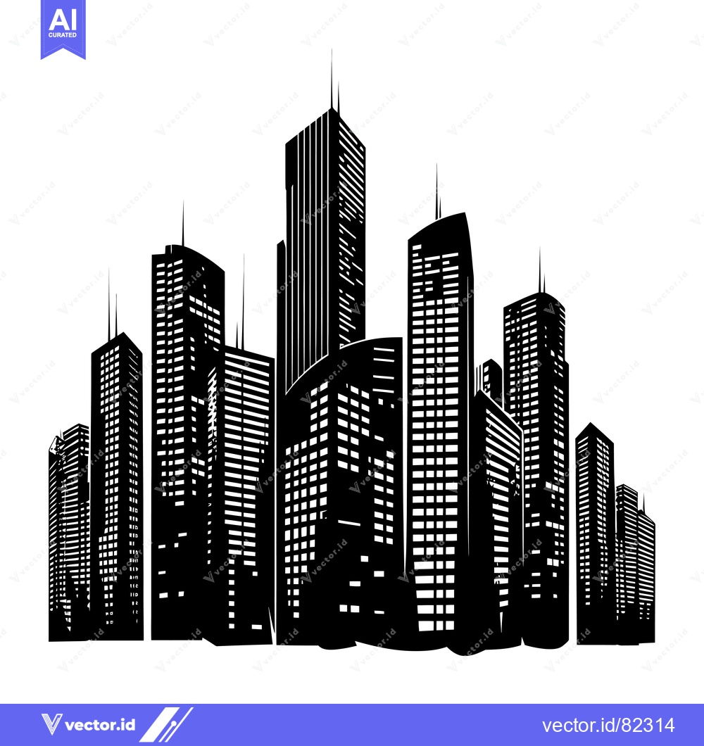 Premium Vector of Black and White Silhouette of a Cityscape with Skyscrapers