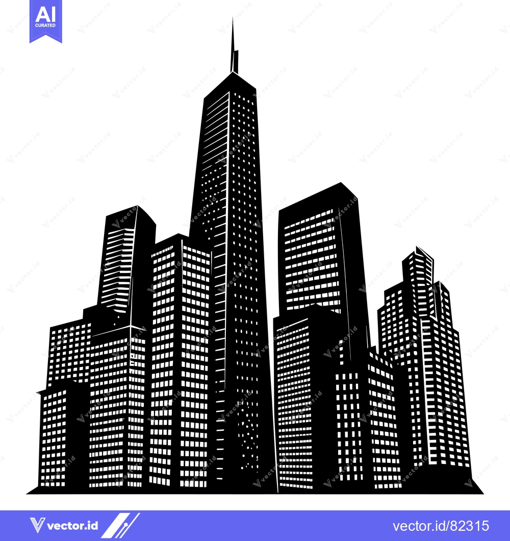 Premium Vector dari Black and White Silhouette of Modern Skyscrapers