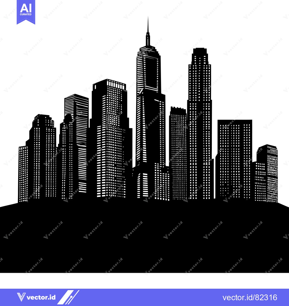 Premium Vector dari Black and White Silhouette of a City Skyline