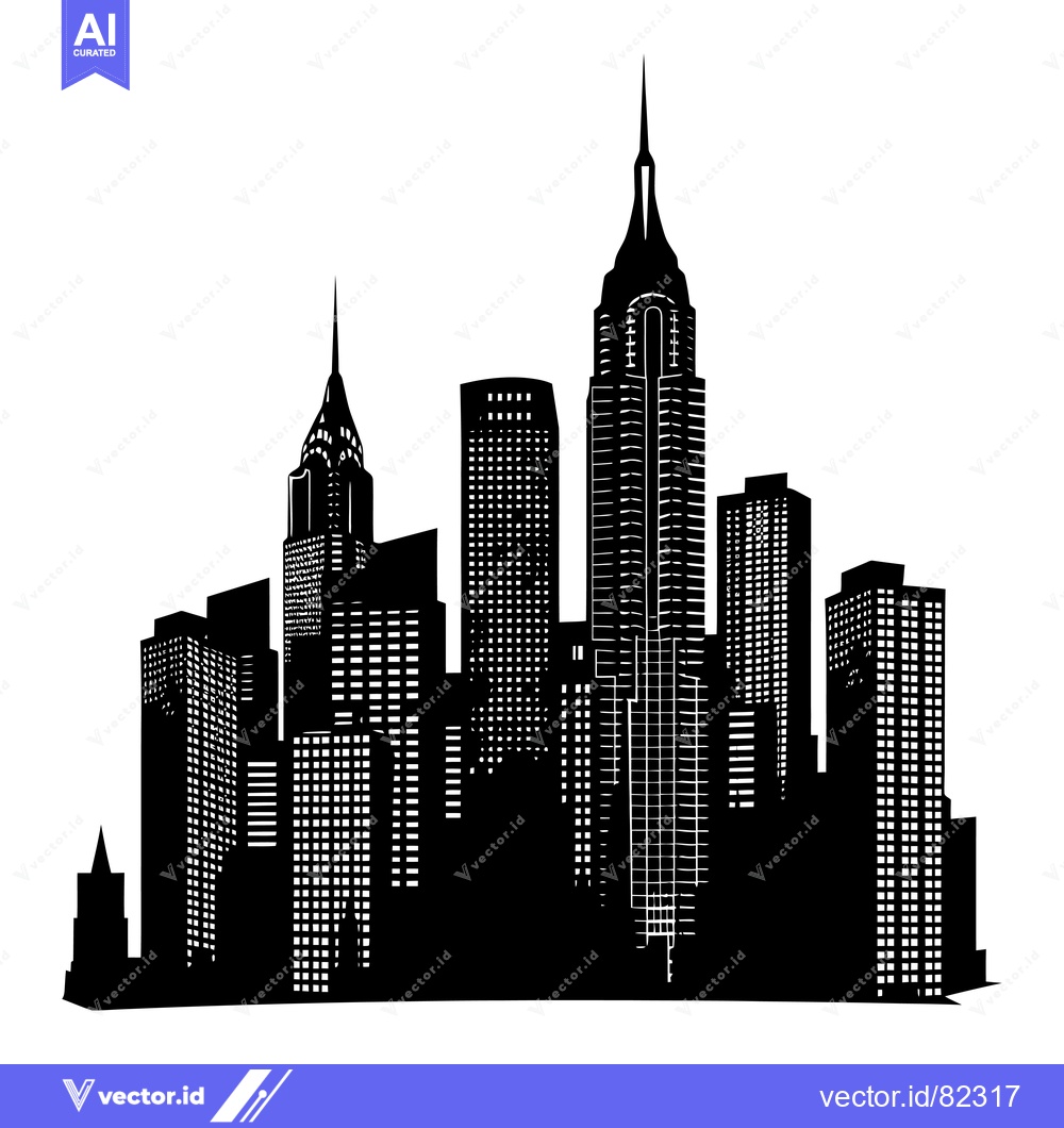 Premium Vector dari Black and White Silhouette of Skyscrapers in a City