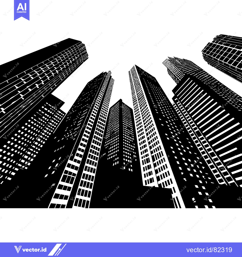 Premium Vector dari A Low-Angle View of Skyscrapers in Black and White
