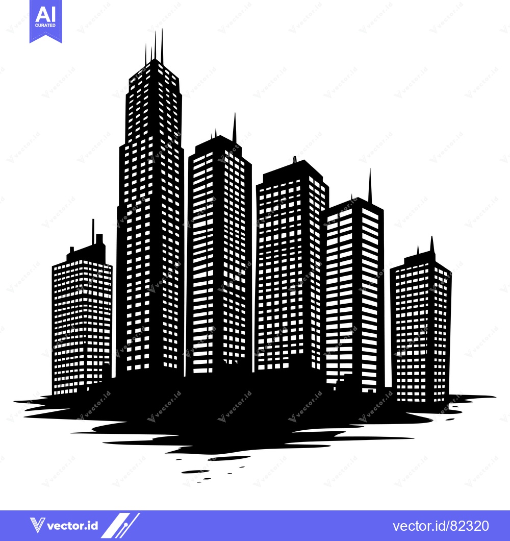 Premium Vector dari Silhouette of a Modern City Skyline with Tall Buildings