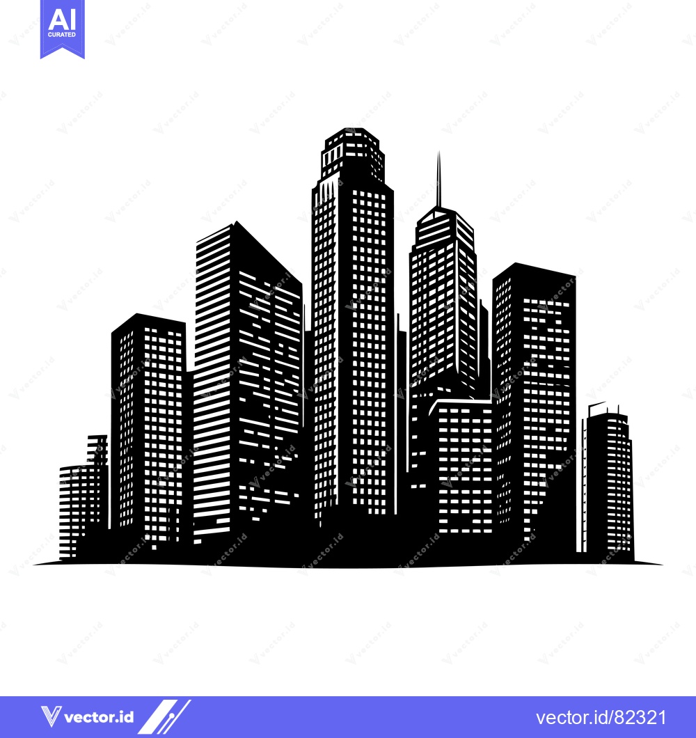 Premium Vector of Silhouette of a City Skyline with Tall Buildings