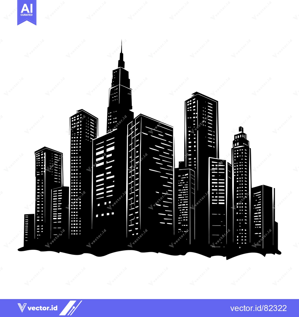 Premium Vector of Black and White Silhouette of a City Skyline