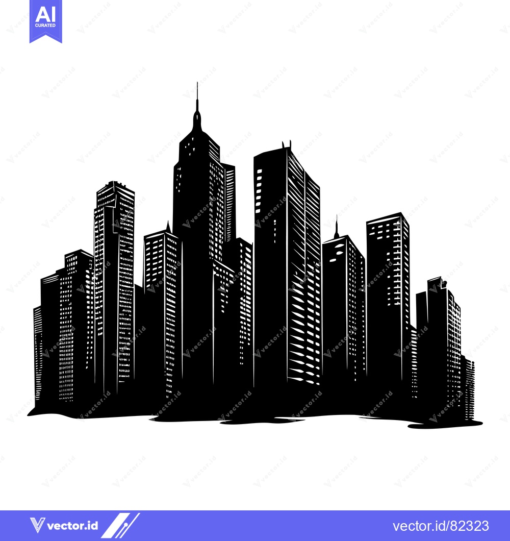 Premium Vector dari Black and White Silhouette of a City Skyline