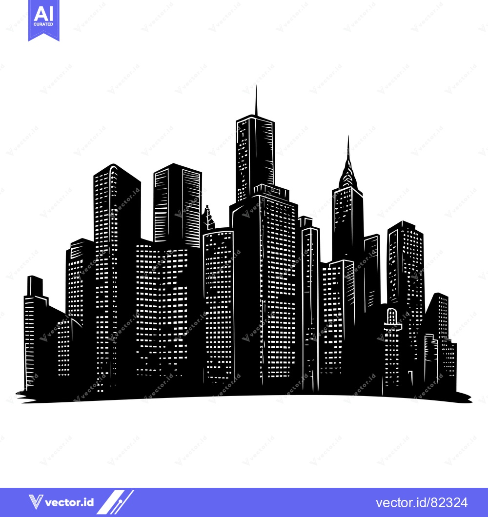 Premium Vector dari A Black and White Silhouette of a City Skyline
