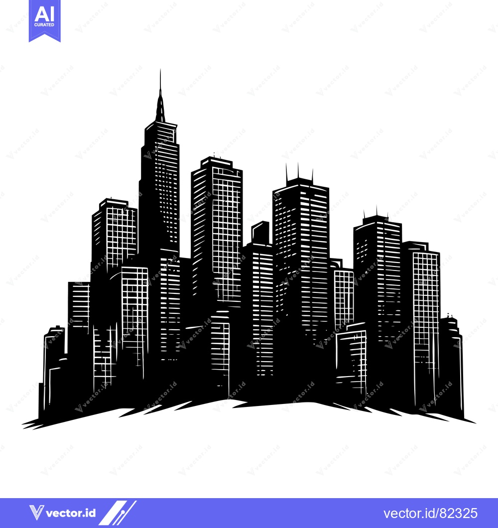 Premium Vector of Black and White Silhouette of a City Skyline with Tall Buildings